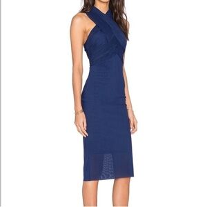 Bec & Bridge Midnight Midi Power Mesh Cross Front
Ruched Racerback Dress Navy 4